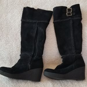 Black faux suede boots